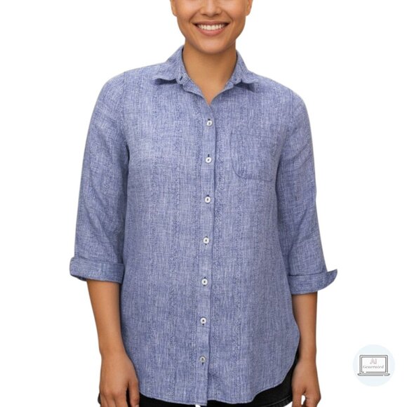 Chicos Womens No Iron Linen Tunic Shirttail High Low 3/4 Sleeve Blue Size 1 | M - Picture 1 of 13